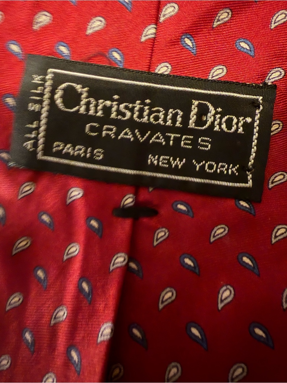 Christian Dior Vintage Silk Tie Red Blue Paisley Geometric 3" EUC